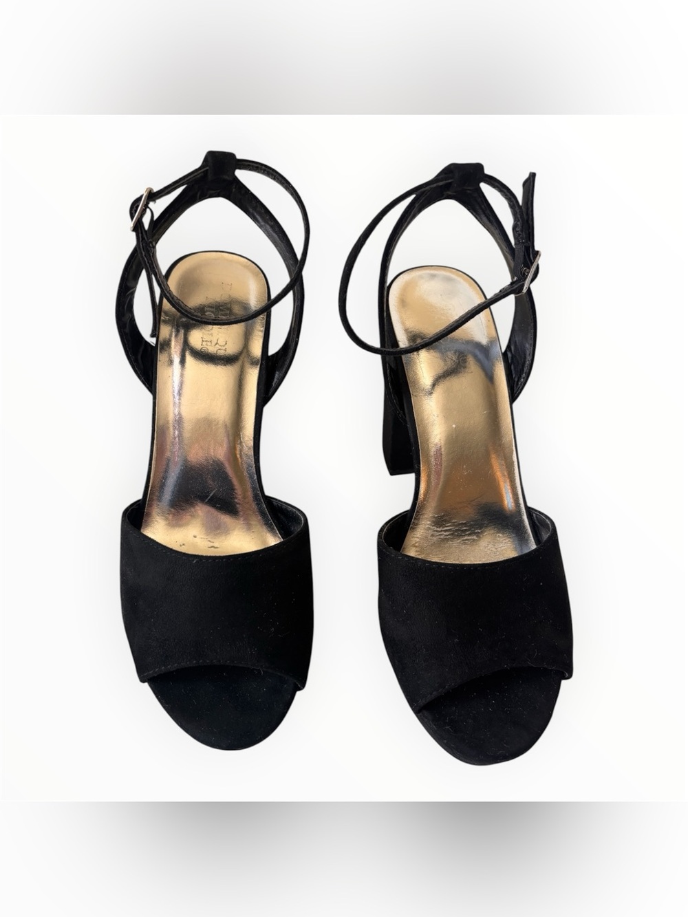 Dominique Nicole Black Suede Platform Block Heel Sandals with Ankle Strap | 6.5 - Picture 2 of 10